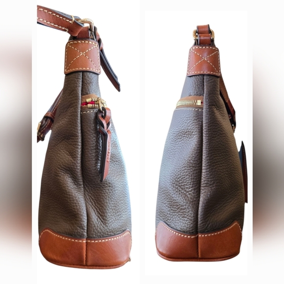 Dooney & Bourke Brown Tan Pebble Grain Leather Crossbody Shoulder Bag - Picture 6 of 16